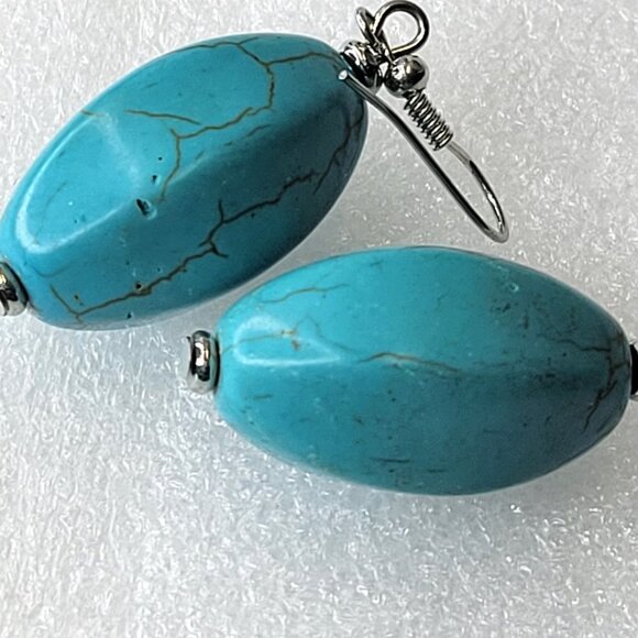 Turquoise Oval Faceted Drop Earrings - Picture 8 of 13